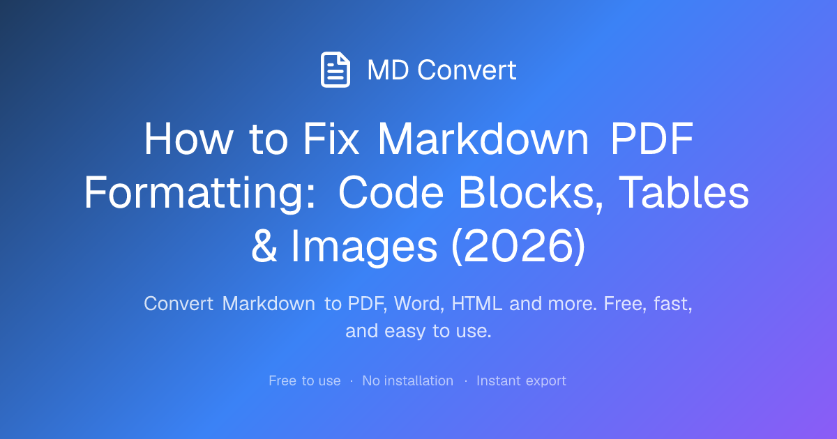How to Fix Markdown PDF Formatting: Code Blocks, Tables & Images (2026 ...